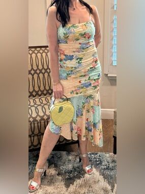 Siena Studio Pastel Floral Asymmetrical Strapless Dress